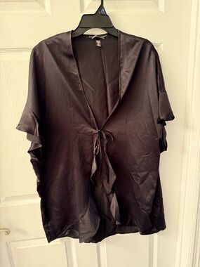 Victoria's Secret Black Satin Short Robe with Tie Front